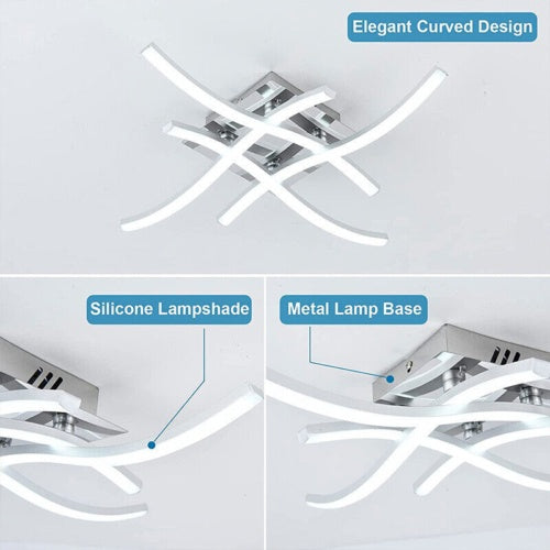 Modern LED Ceiling Light – 4 Wave Dimmable Lamps with Remote Control | Adjustable Colour Temperature for Kitchen, Living Room, Bedroom (24W, 3000K–6000K)