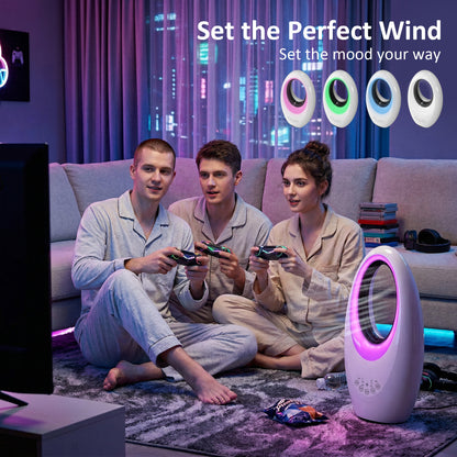 HOMCOM Bladeless Tower Fan with 4-Colour LED Mood Light | 36dB, 6m/s, 60° Oscillation, 7.5H Timer, Remote — White