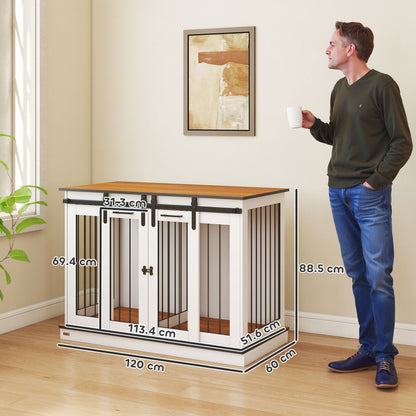 PawHut Dog Crate Furniture | Double Dog Cage with Divider, White