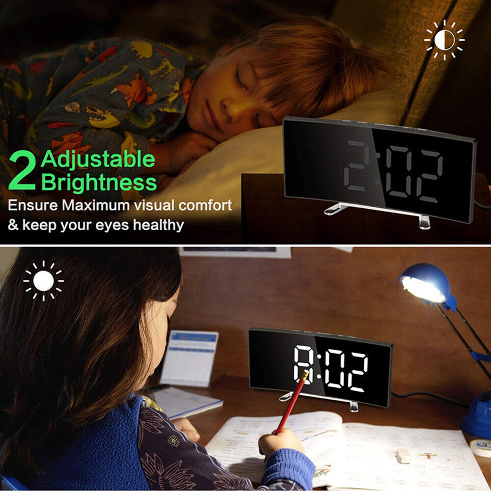 LED Digital Alarm Clock USB Temperature Curved Display Snooze Bedside Modern Hot