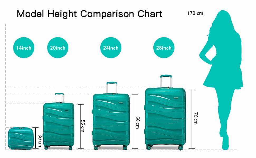 Kono 4-Piece Lightweight Polypropylene Hard Shell Luggage Set – TSA Locks & Spinner Wheels (14’’/20’’/24’’/28’’)
