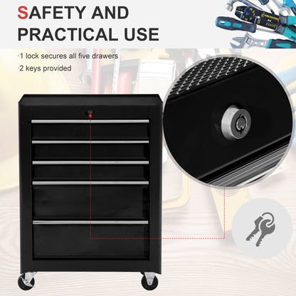 HOMCOM 5-Drawer Tool Box on Wheels | Lockable Garage Storage Cabinet, Black