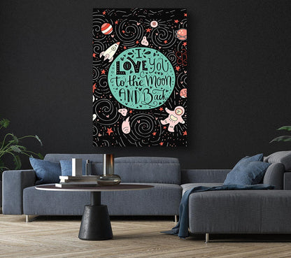 Love You Space Canvas Wall Art - Galaxy Print with Romantic Quote for UK Homes | Multiple Sizes Available