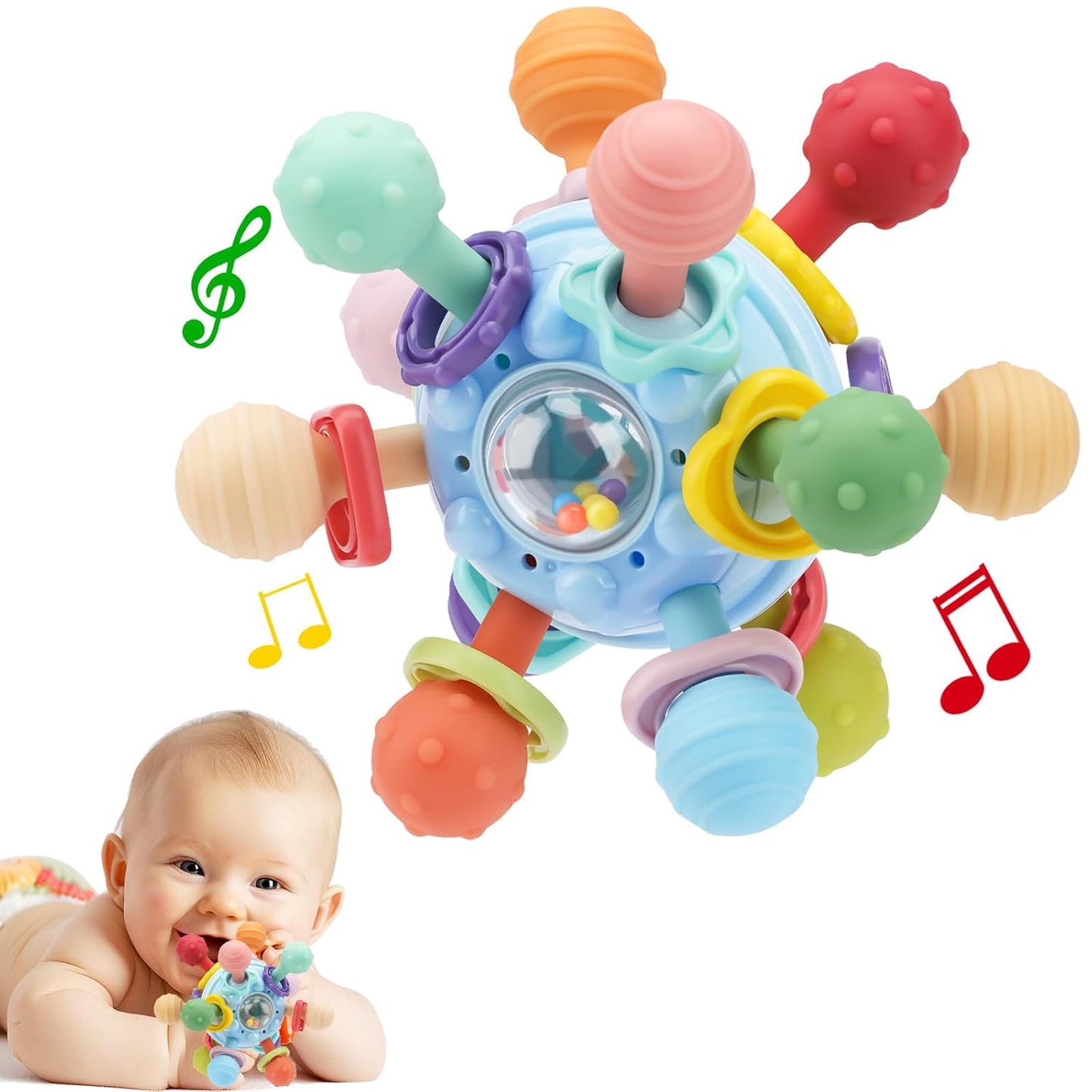 Baby Montessori Teething Toys - Food Grade Sensory Rattle for 0-18 Months | UK