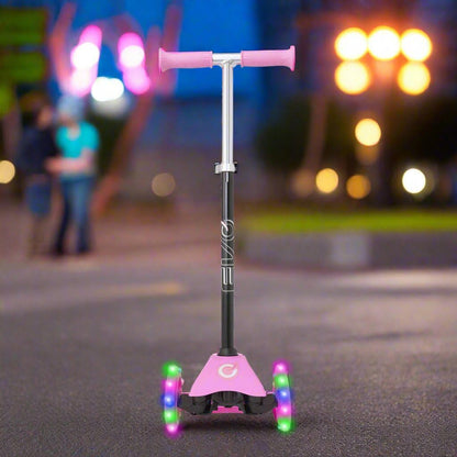 Evo Light‑Up Mini Cruiser Kids' Scooter – 3‑Wheel with LED Wheels, Adjustable Height | Ages 2–7 | Pink/Black | UK