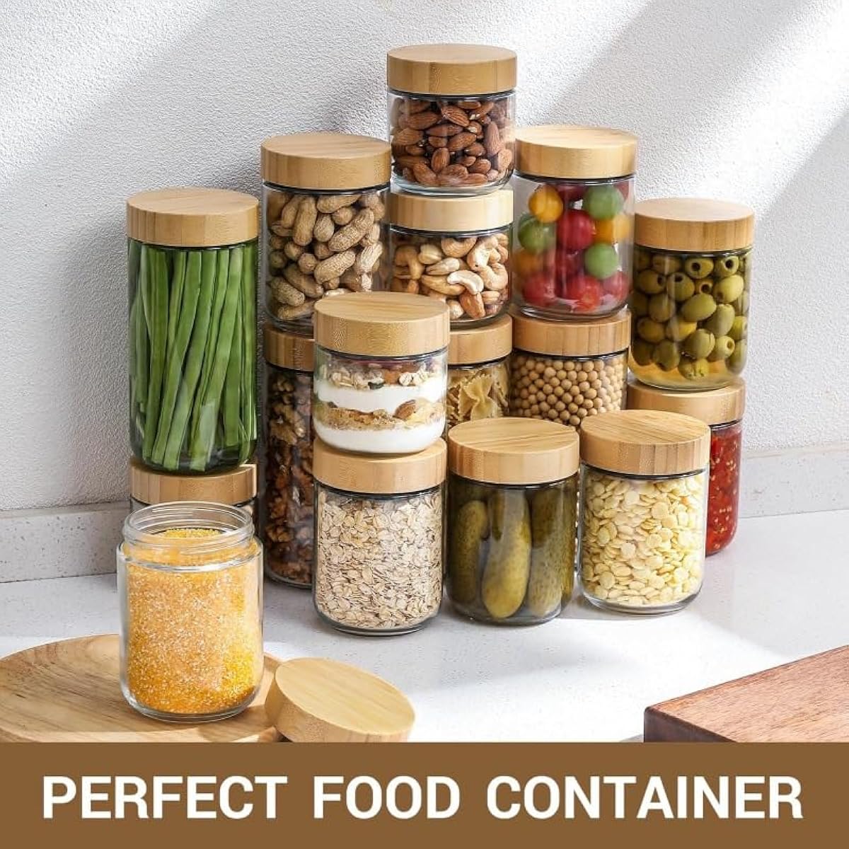 4 Pack Overnight Oats Containers – 16oz Glass Jars with Bamboo Lids