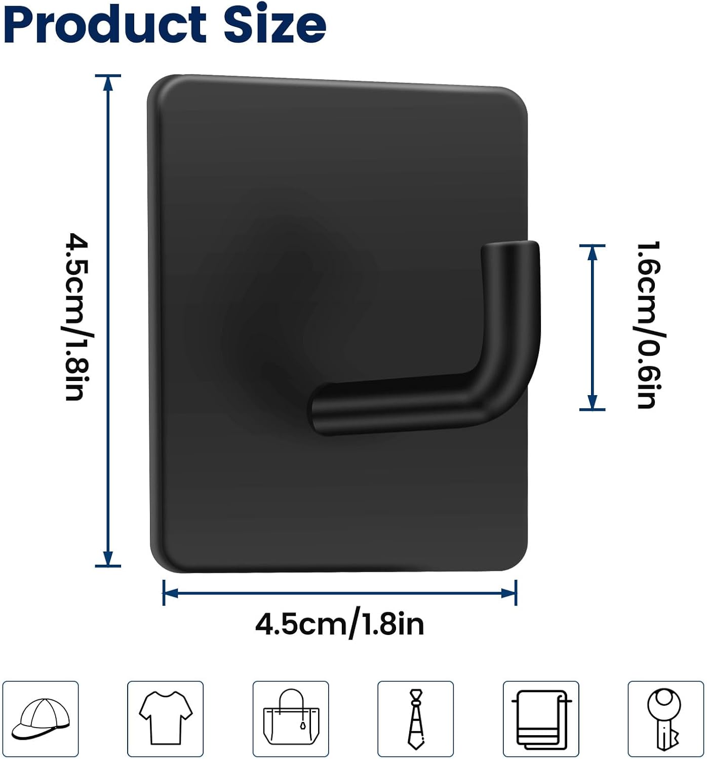 Self‑Adhesive Hooks 4‑Pack – Stainless Steel Stick‑On Wall Hooks, No‑Drill, Black