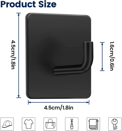 Self‑Adhesive Hooks 4‑Pack – Stainless Steel Stick‑On Wall Hooks, No‑Drill, Black