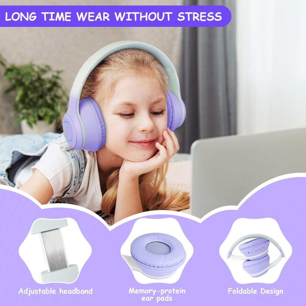 AXFEE Bluetooth Kids Headphones – LED Light Up Wireless/Wired Stereo Headset – Bluetooth 5.1 Foldable Over-Ear