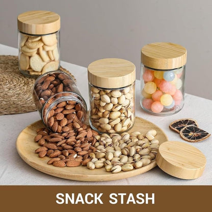 4 Pack Overnight Oats Containers – 16oz Glass Jars with Bamboo Lids
