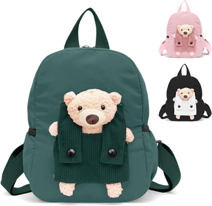 Aucuu Cute Bear Kids Backpack | Detachable Teddy | Adjustable Straps | Preschool & Kindergarten | Boys & Girls