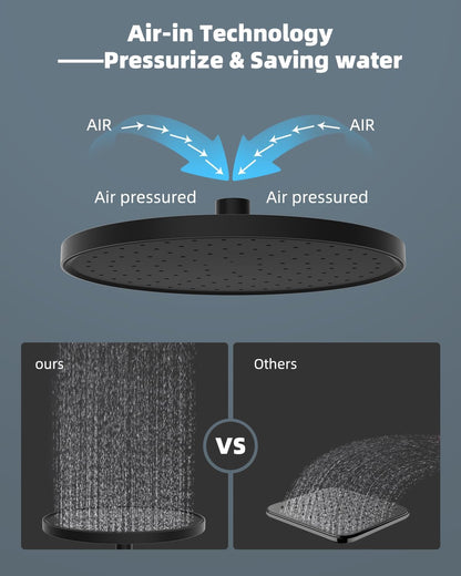 Hibbent 10" Round Rainfall Shower Head – Fixed Overhead Shower Head with Self‑Cleaning Nozzles (Black)