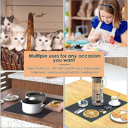 KitchenRaku Extra Large Silicone Worktop Mat 70×50cm – Non‑Stick Countertop Protector, Non‑Skid Table/Craft Mat (Light Black)