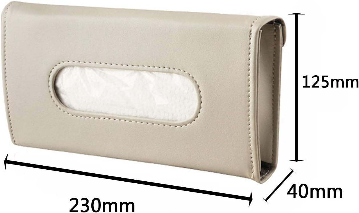 Car Visor Tissue Box – Creamy-White PU Leather Car Tissue Holder, Backseat & Sun Visor Organiser, Rectangular Tissue Dispenser for Car Accessories