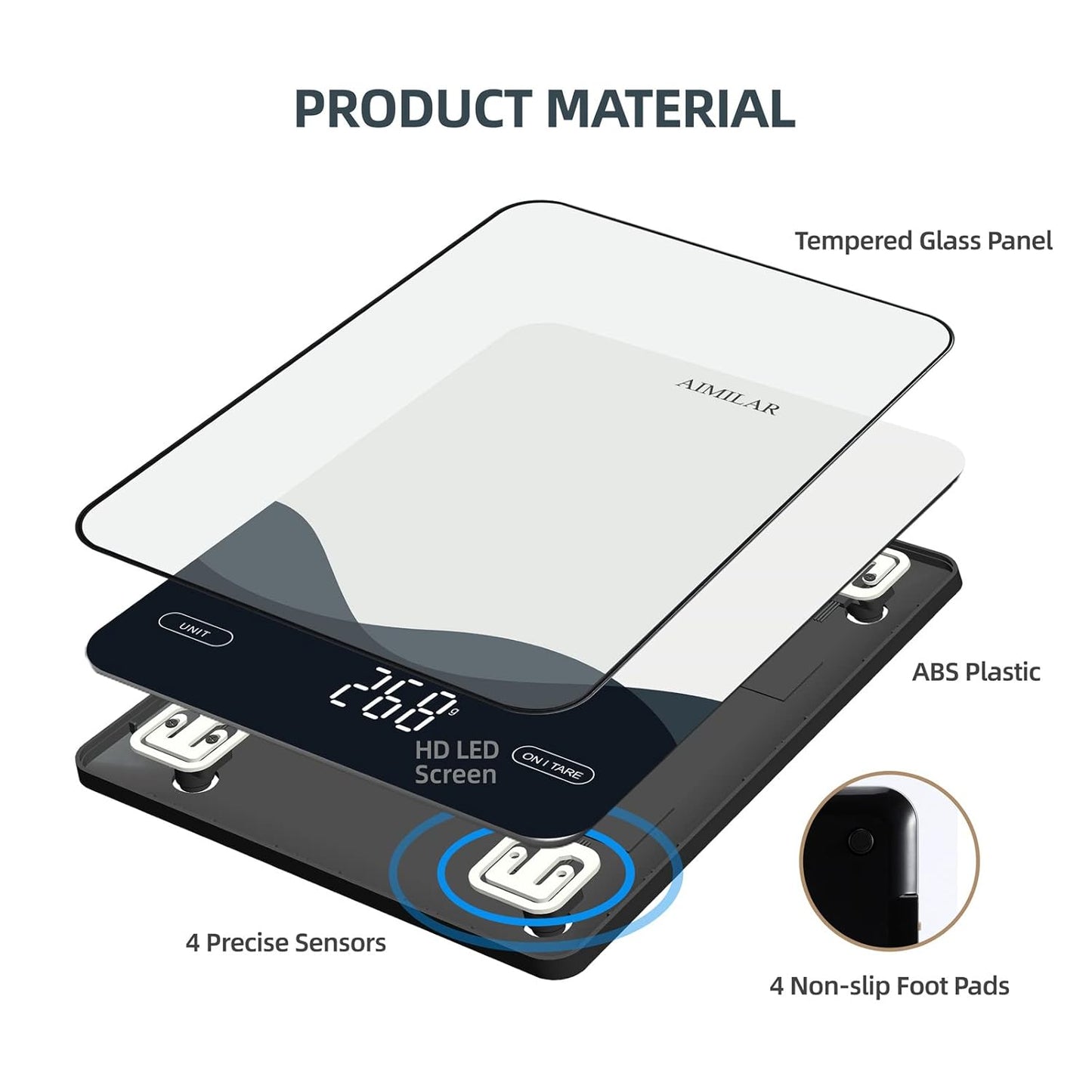 AIMILAR USB‑C Rechargeable Digital Kitchen Scale – 22lb/10kg, 1g Accuracy, Tempered Glass (LED Display)