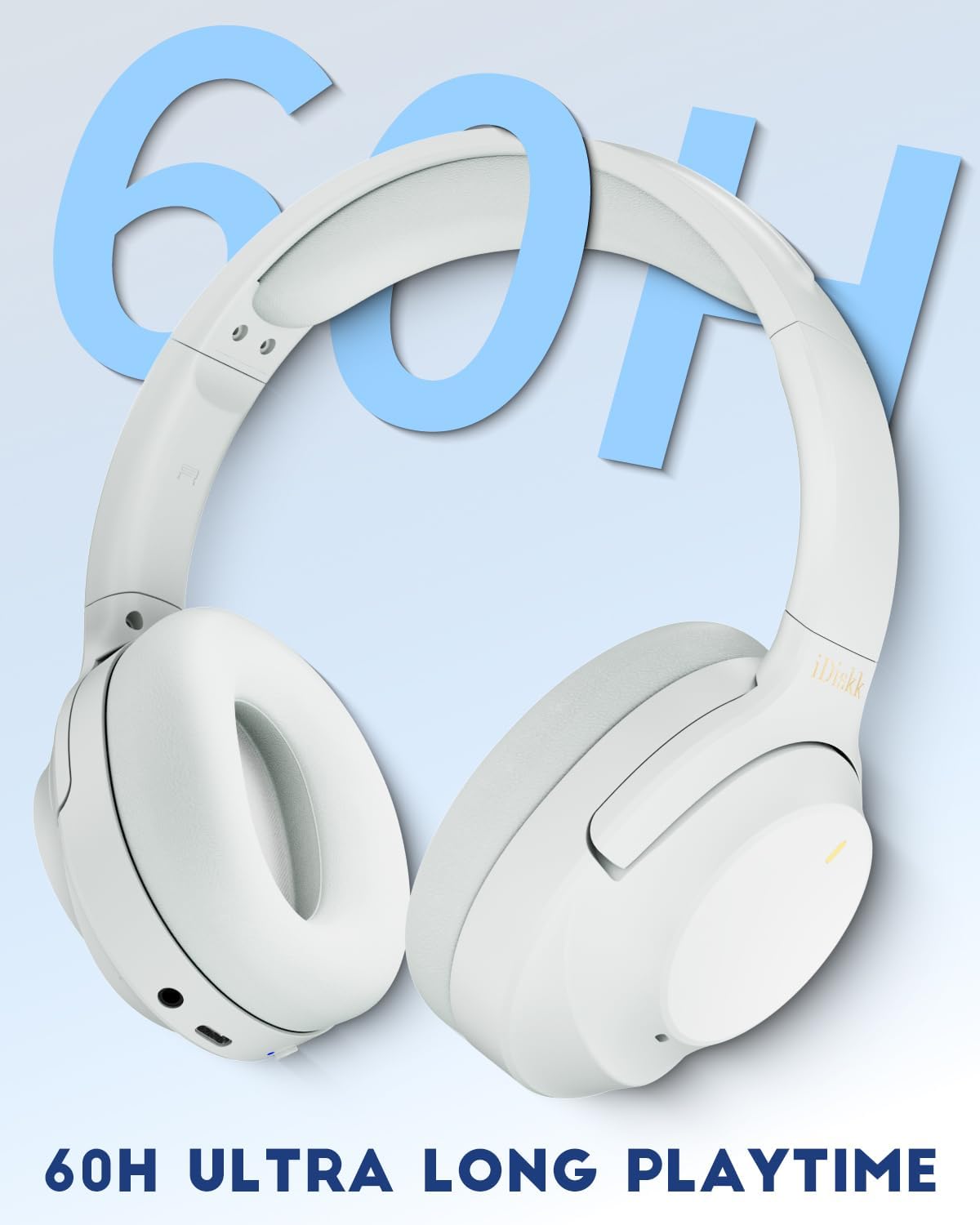 iDiskk ANC Hybrid Wireless Over‑Ear Headphones – Bluetooth 5.3, Mic, Deep Bass (Grey)