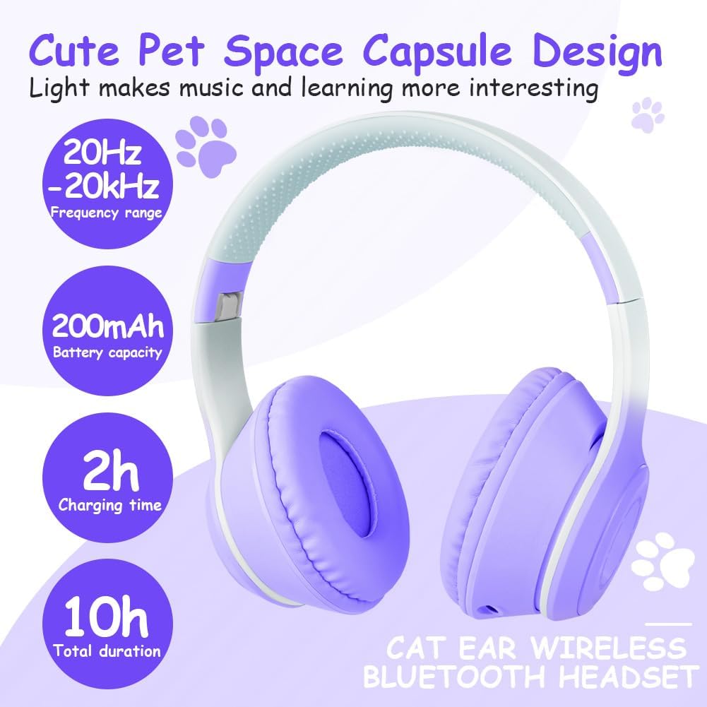 AXFEE Bluetooth Kids Headphones – LED Light Up Wireless/Wired Stereo Headset – Bluetooth 5.1 Foldable Over-Ear