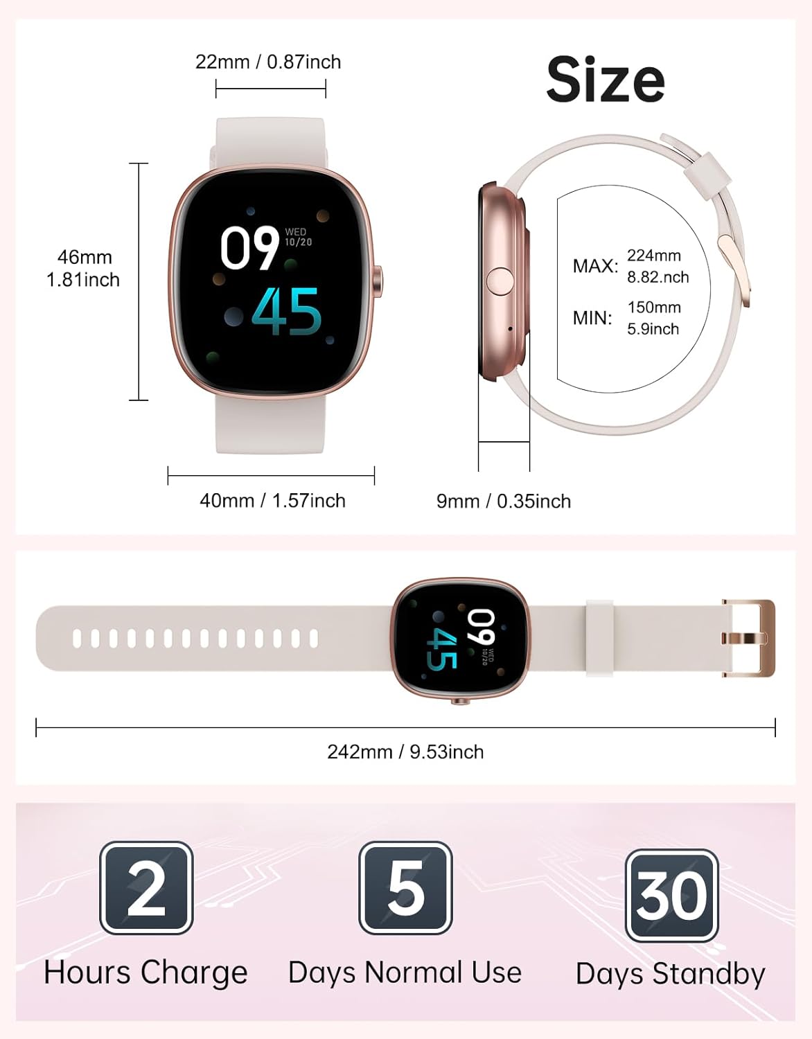 HUAKUA Women’s Smartwatch – Bluetooth Call Answer/Make, Heart Rate & SpO2 Tracking, Sleep Monitor, Multi‑Sport Fitness Tracker