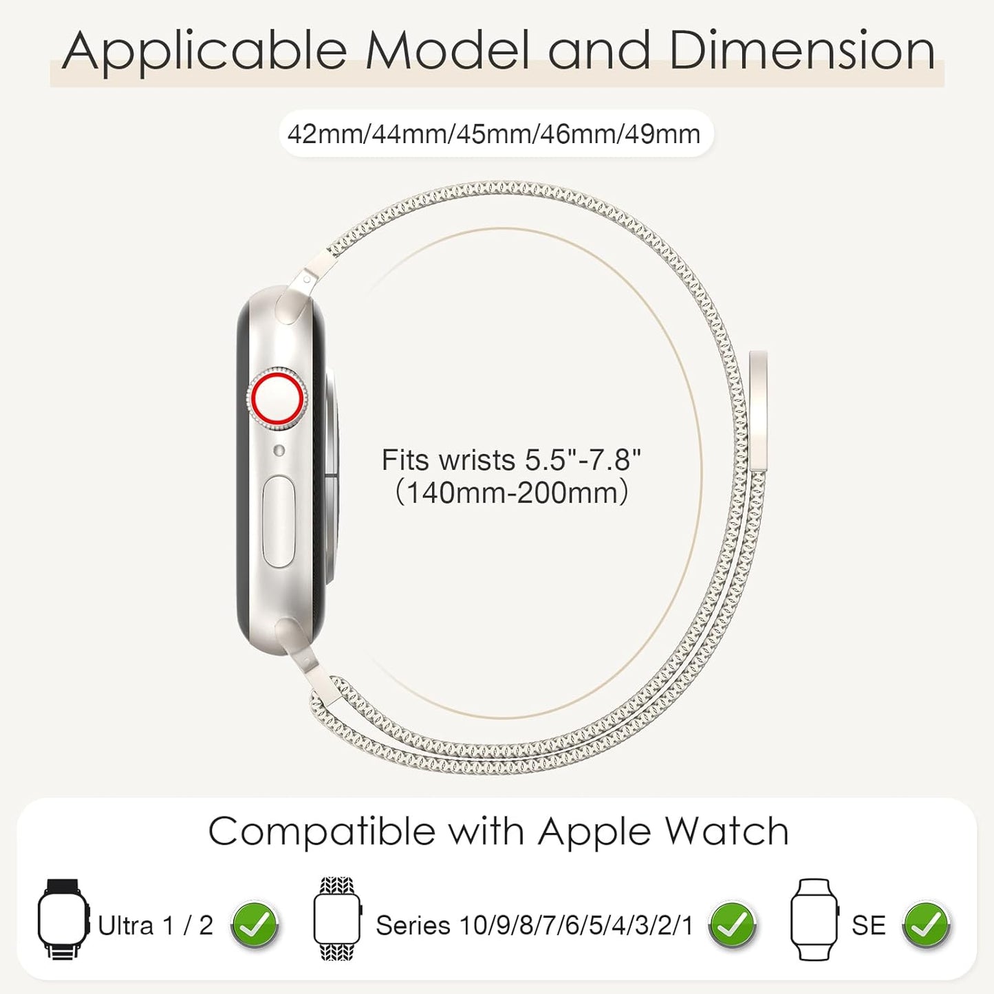 Milanese Loop Metal Watch Strap for Apple Watch – Magnetic Clasp, Adjustable (38–49mm)