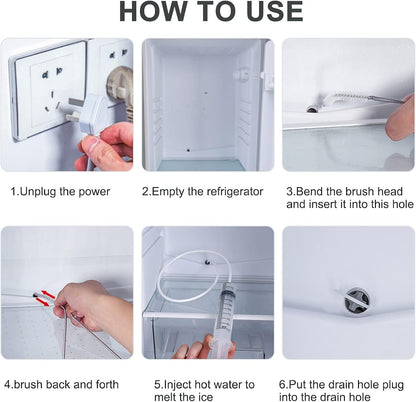 Fridge Drain Hole Cleaning Brush Kit 8-Piece | Reusable Drain Pipe Dredging Tool for Refrigerators & Wine Cabinets