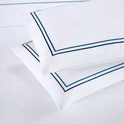 OSVINO King Sheet Set (3/4pcs) – Microfibre Bedding Set with Blue Line Embroidery, Deep Pocket 14–35cm