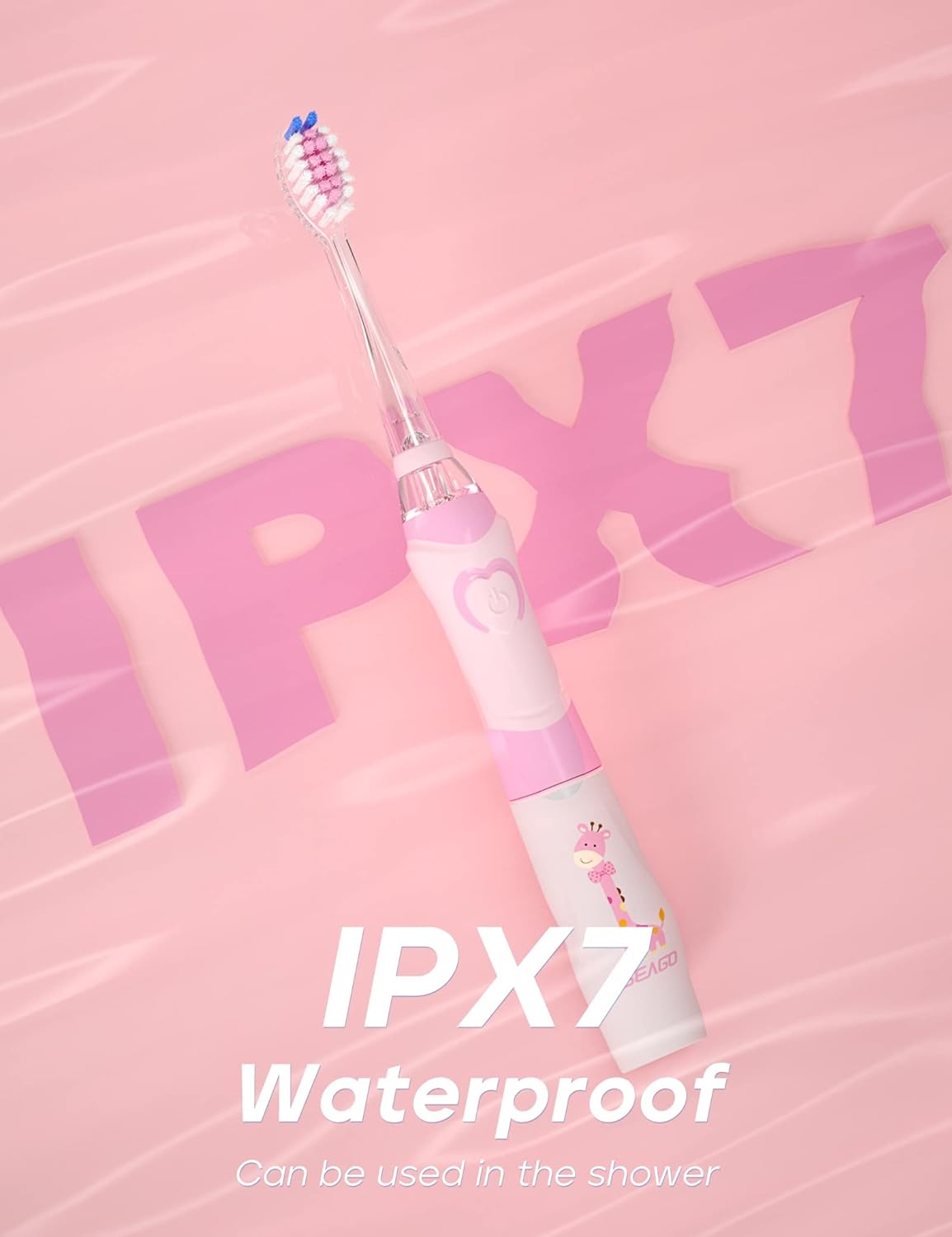 Seago Kids Electric Toothbrush SG977 – Battery-Powered with Timer, LED Light & 4 Soft Brush Heads | Ages 3+ | Pink | UK