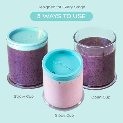 Grabease 3-in-1 Baby Training Cup – BPA-Free Silicone Sippy Cup with Straw, Lid & Mini Open Cup for 6+ Months – Leakproof, Easy-Clean Weaning Cup (Teal)