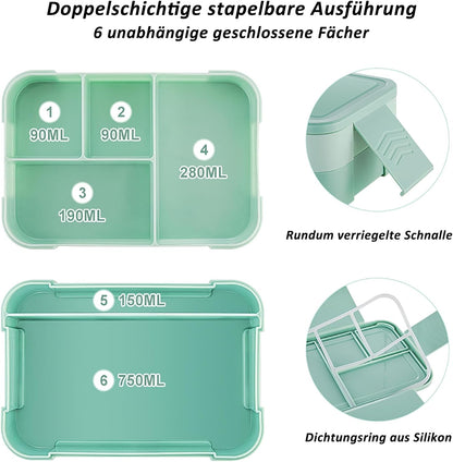 CALIYO 1550ml Leak-Proof Bento Lunch Box - BPA-Free Compartment Food Container with Utensils for UK Adults & Children