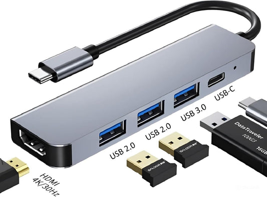 USB C Multiport Adapter 5-in-1 Docking Station with 87W PD Charging HDMI 4K