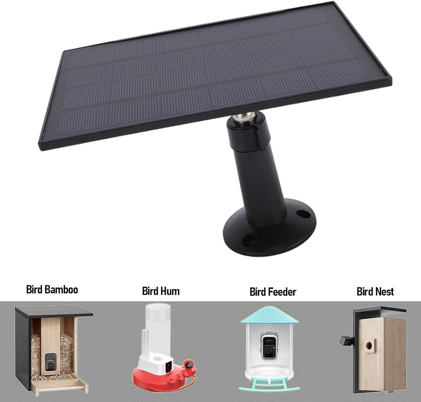 8W Solar Panel Charger for Security Cameras – Micro USB + USB‑C, 9.8ft Cable, 360° Adjustable Mount (Black)
