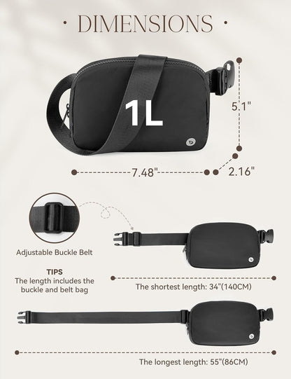 BALEAF Belt Bag Women Crossbody Fanny Pack Fashion Waist Packs Adjustable Strap Black 1L