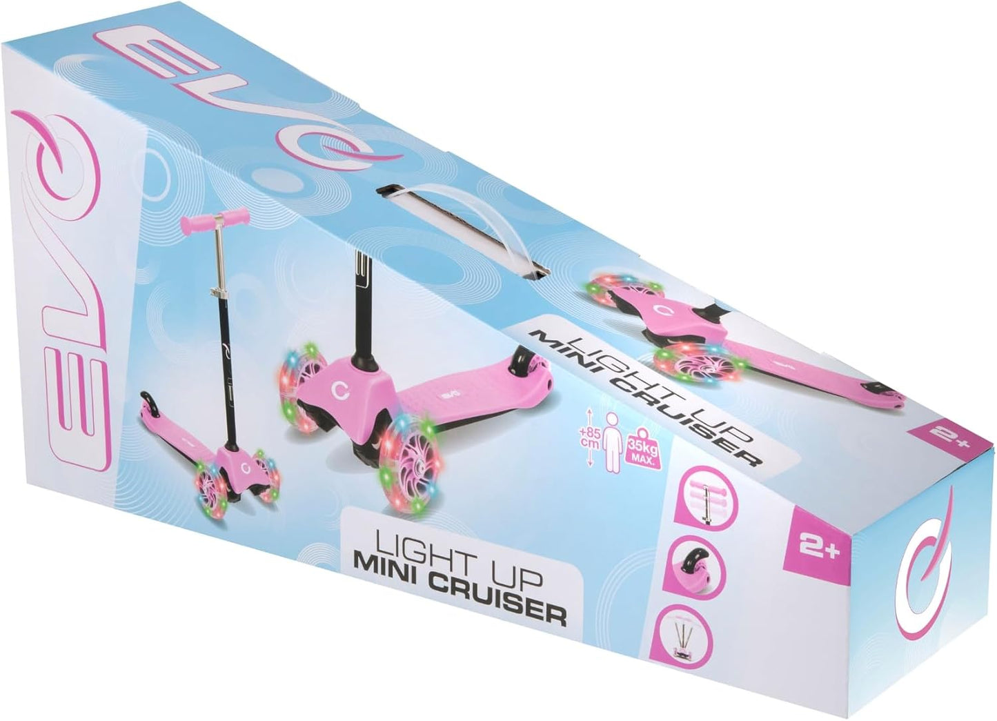 Evo Light‑Up Mini Cruiser Kids' Scooter – 3‑Wheel with LED Wheels, Adjustable Height | Ages 2–7 | Pink/Black | UK
