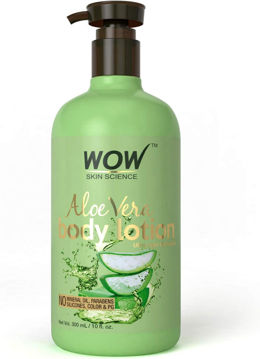 WOW Aloe Vera Body Lotion - Ultra Light Hydration - No Mineral Oil, Parabens, Silicones, Color & PG - 300mL