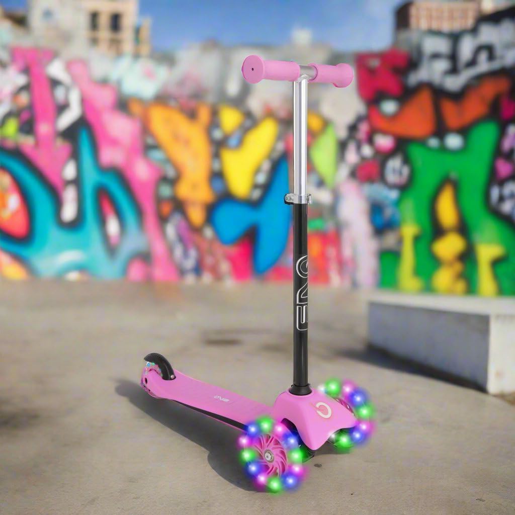 Evo Light‑Up Mini Cruiser Kids' Scooter – 3‑Wheel with LED Wheels, Adjustable Height | Ages 2–7 | Pink/Black | UK