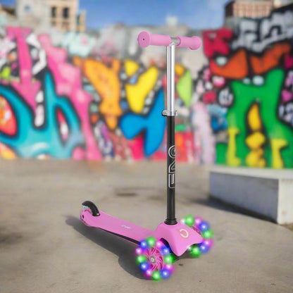 Evo Light‑Up Mini Cruiser Kids' Scooter – 3‑Wheel with LED Wheels, Adjustable Height | Ages 2–7 | Pink/Black | UK