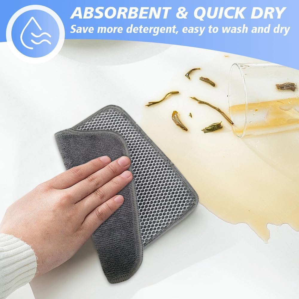 Microfibre Dish Cloths 6-Pack | Super Absorbent Quick-Dry Kitchen Cleaning Cloths with Scrubbing Side — 30 x 30 cm