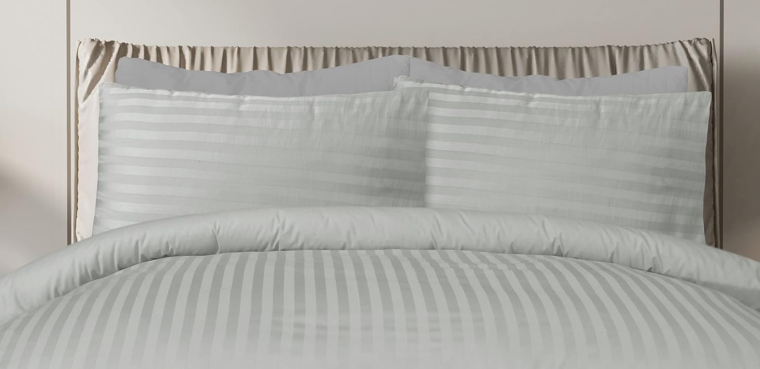 Sleepdown Soft Hotel Quality 225 Thread Count Cotton Satin Stripe Duvet Cover Set with Pillowcases – Super King Size –