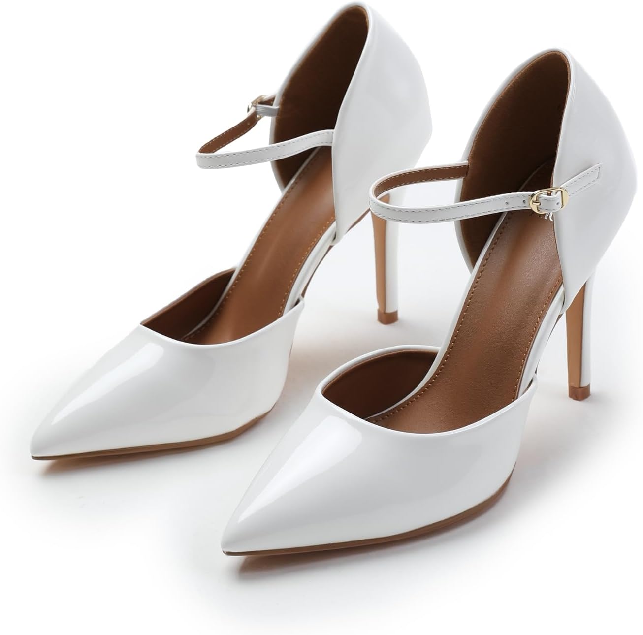 Women's High Heel Court Shoes - Vegan Pointed Toe Stiletto Pumps with Ankle Strap for Office & Occasions | UK