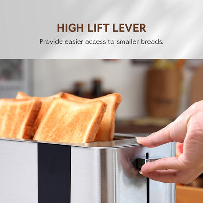 4-Slice Long Slot Toaster | Stainless Steel, LCD Touch Control, 7 Browning Levels, 1400W