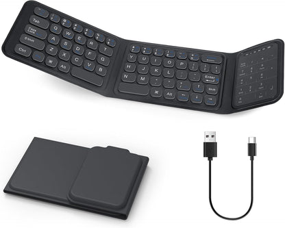 SOPPY Foldable Bluetooth Keyboard with Touchpad – USB Rechargeable Tri‑Fold Mini Wireless