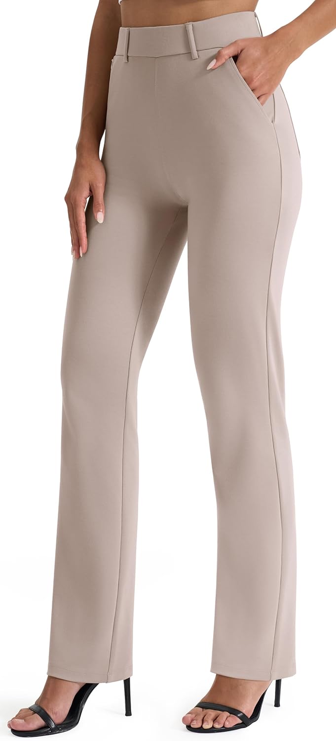 Women's Stretch Straight Leg Work Trousers | Pull-On Yoga Dress Pants with Pockets — Smart Office & Casual