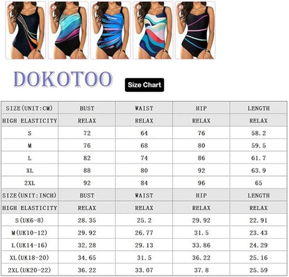 Dokotoo Women’s High Waist One-Piece Swimsuit – 85% Polyester + 15% Elastane – Tummy Control Swimwear – V Neck –