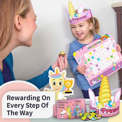 Putska Unicorn Potty Training Chart for Girls – Includes 35 Reusable Magnetic Stickers, Crown & Reward System – Toddler Toilet Training Reward Chart with 3 Reminder Stickers – Fun, Durable & Waterproof