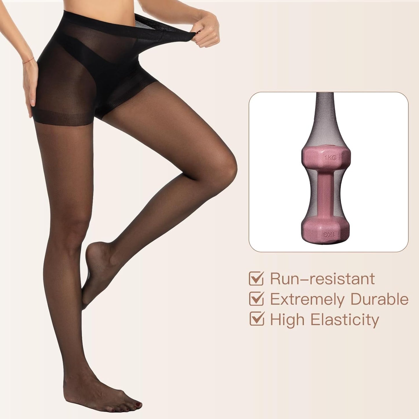 Yilanmy Sheer Tights for Women – 15 Denier High Waist Control Top Pantyhose