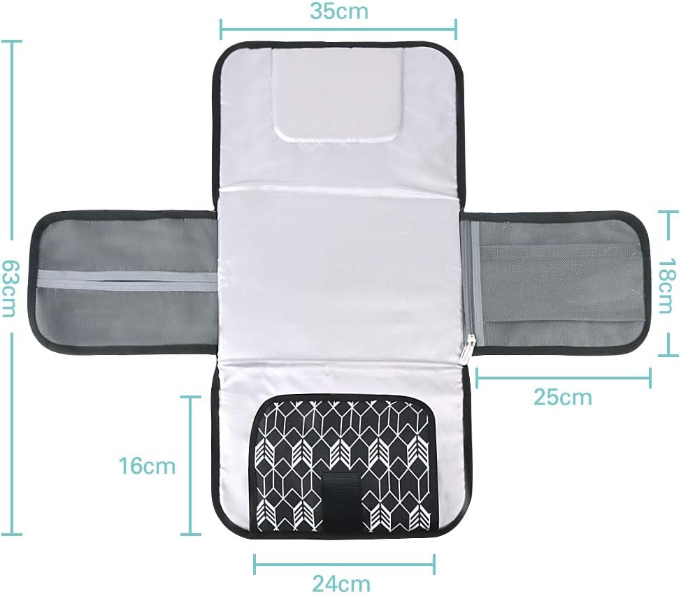 Lekebaby Portable Changing Mat – Baby Nappy Changing Mat for Travel with Wipe Pocket & Head Cushion