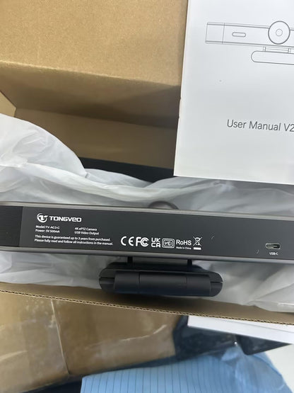 Tongveo AI Tracking 4K Webcam – 5x Zoom, ePTZ, 4 Mics + Speaker, Remote Control (Wide Angle)