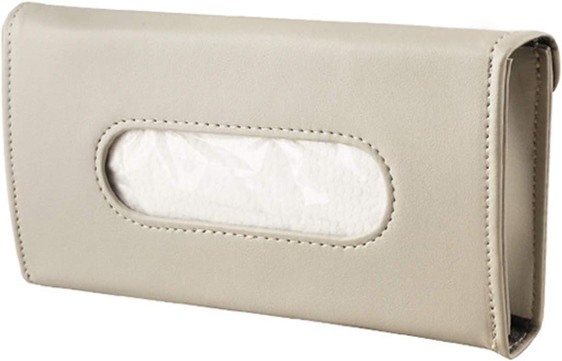 Car Visor Tissue Box – Creamy-White PU Leather Car Tissue Holder, Backseat & Sun Visor Organiser, Rectangular Tissue Dispenser for Car Accessories