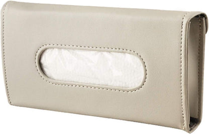 Car Visor Tissue Box – Creamy-White PU Leather Car Tissue Holder, Backseat & Sun Visor Organiser, Rectangular Tissue Dispenser for Car Accessories