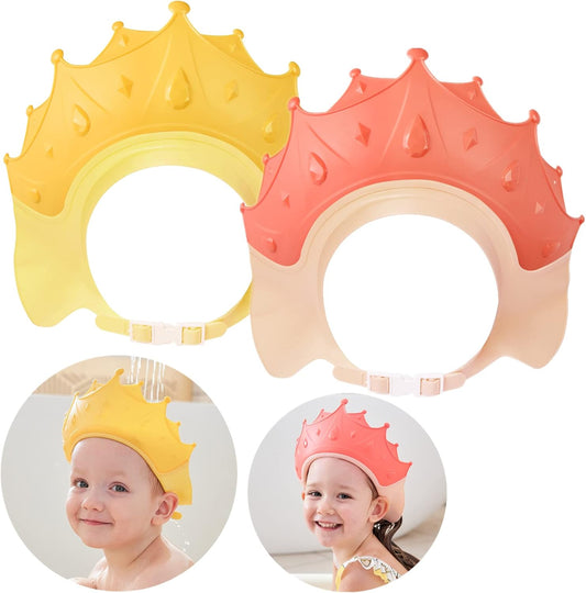 2 Pcs Baby Shower Cap Shield – Kids Shampoo Visor Hat for Eye and Ear Protection, Cute Crown Design – Adjustable for 0–9 Year Olds (2 Pack)