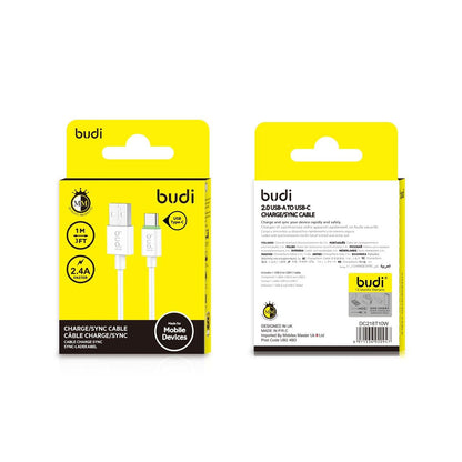 BUDI USB-A to USB-C Cable 1m | 2.4A Fast Charge | Durable Braided | Charge & Sync